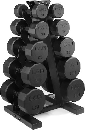 Cap 150 lb. Rubber Coated Dumbbell Set w/ Vertical Rack for $113 + free shipping w/ Prime