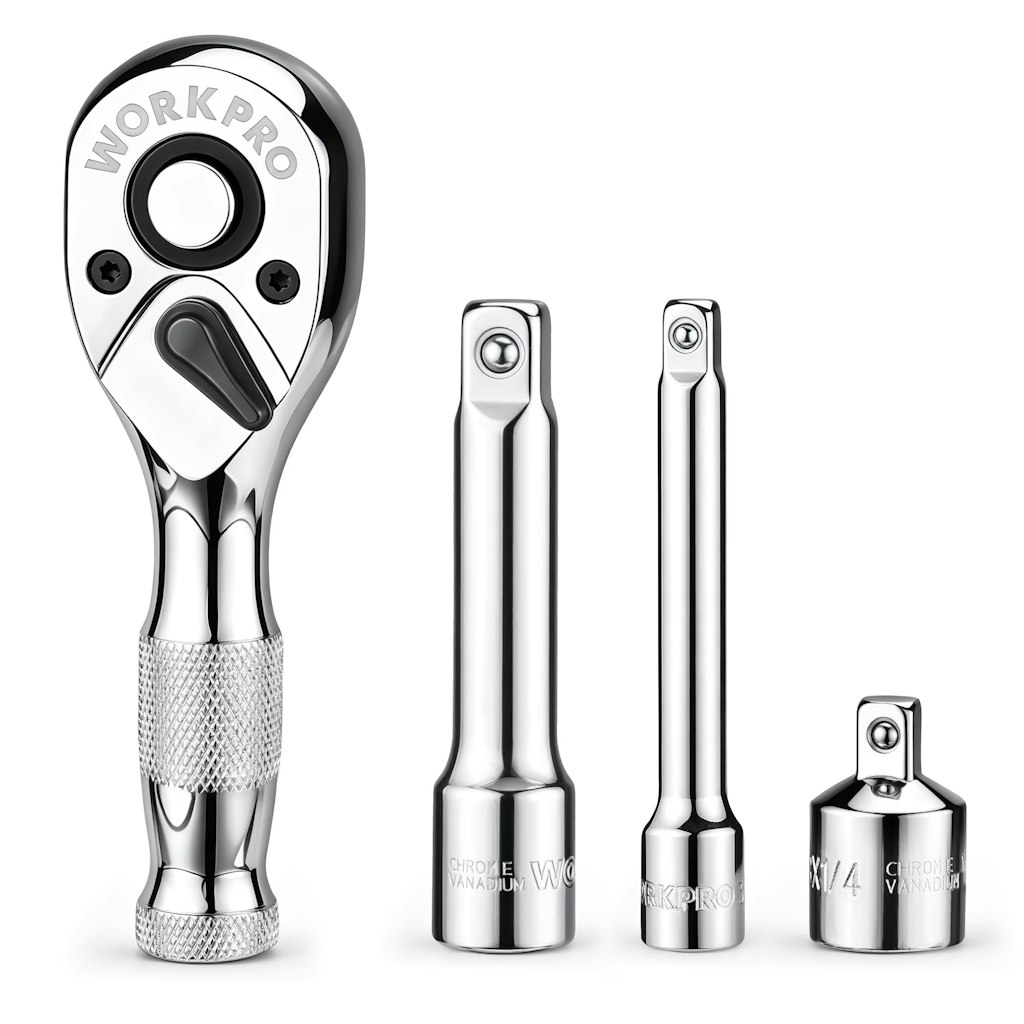 WorkPro 4-Piece Stubby Ratchet & Extension Bar Set: $11