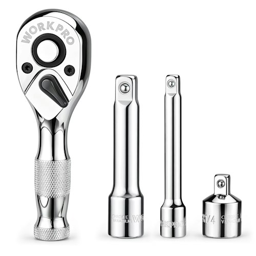 WorkPro 4-Piece Stubby Ratchet & Extension Bar Set for $11 + free shipping w/ $35