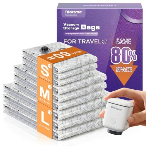 Nicetree 9-Pack Vacuum Storage Bags with Rechargeable Pump: $17.99