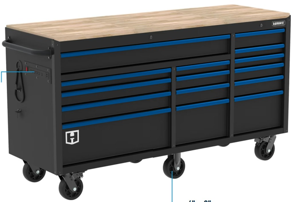 Hart 72" 15-Drawer Mobile Workbench w/ Solid Wood Top: $797