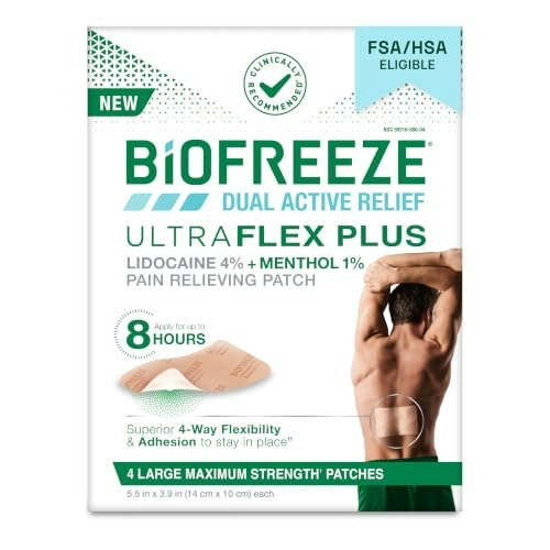 Biofreeze Ultraflex Plus 4% Lidocaine and Menthol Pain Relief Patch 4-Pack: $9.69