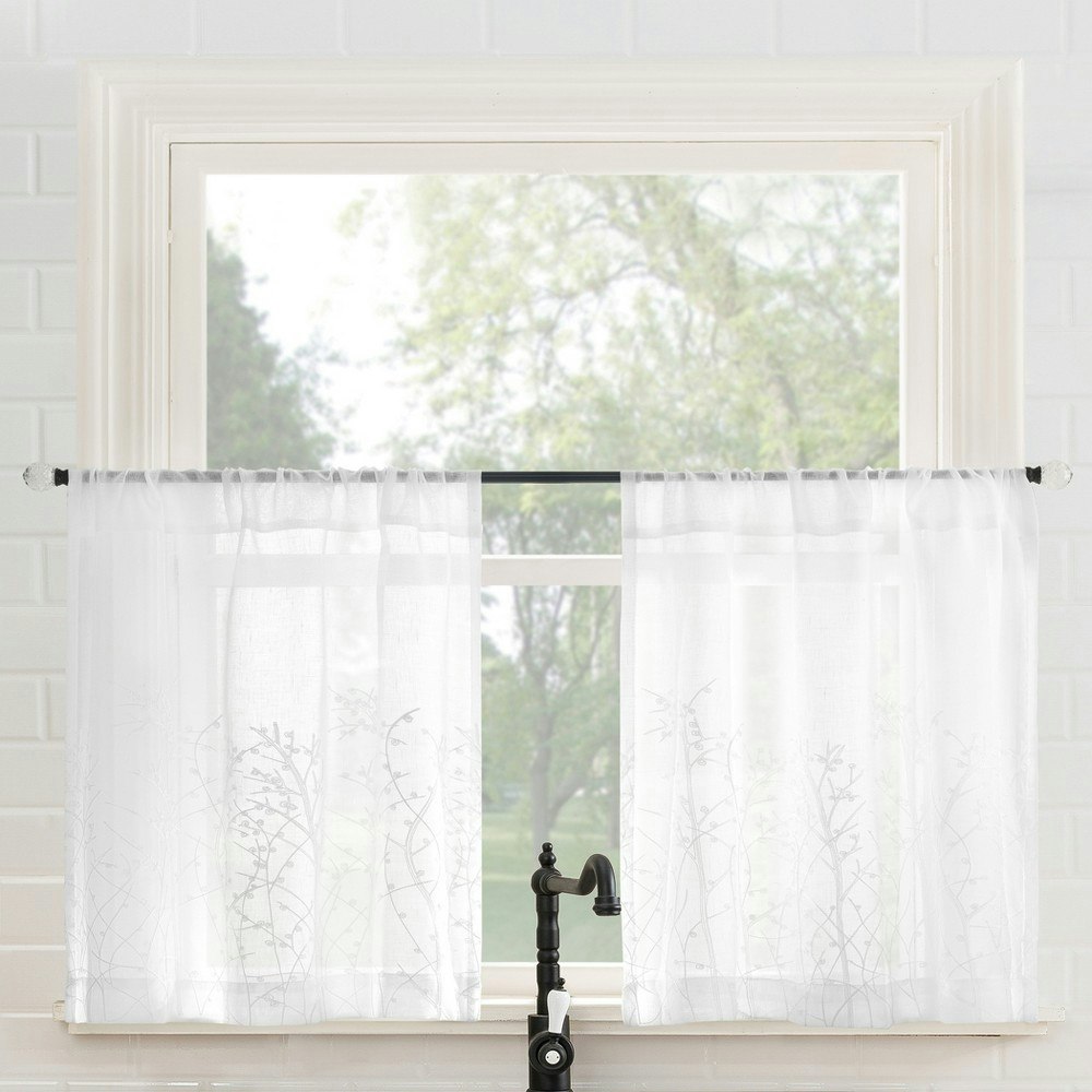 No. 918 Madeira Embroidered Floral Sheer Rod Pocket Kitchen Curtain Tier Pair 2-Pack: $27.99 No. 918 Madeira Embroidered Floral Sheer Rod Pocket Kitchen Curtain Tier Pair 2-Pack: $27.99