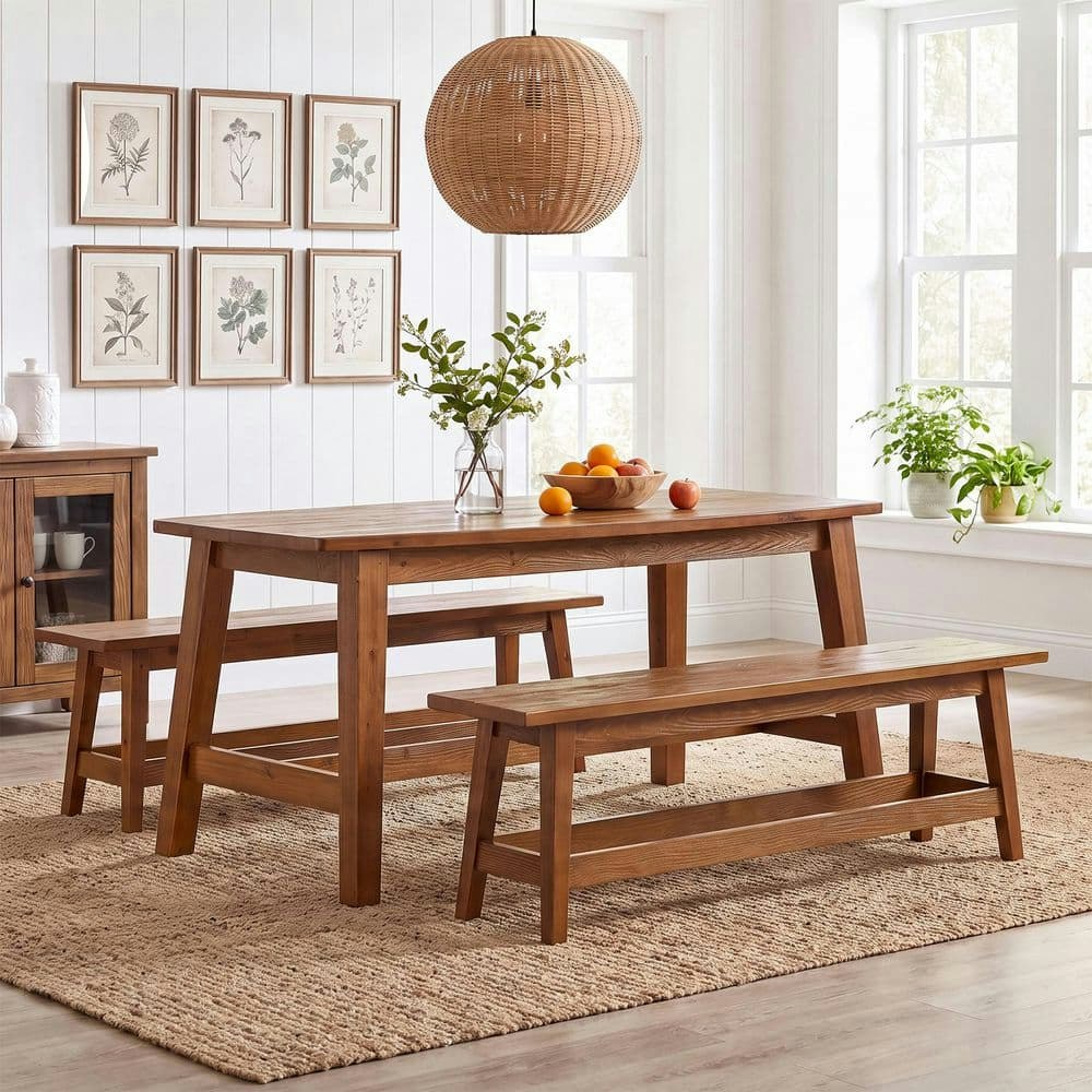 3-Piece Walnut Solid Wood Dining Table and Bench Set: $275.55 3-Piece Walnut Solid Wood Dining Table and Bench Set: $275.55