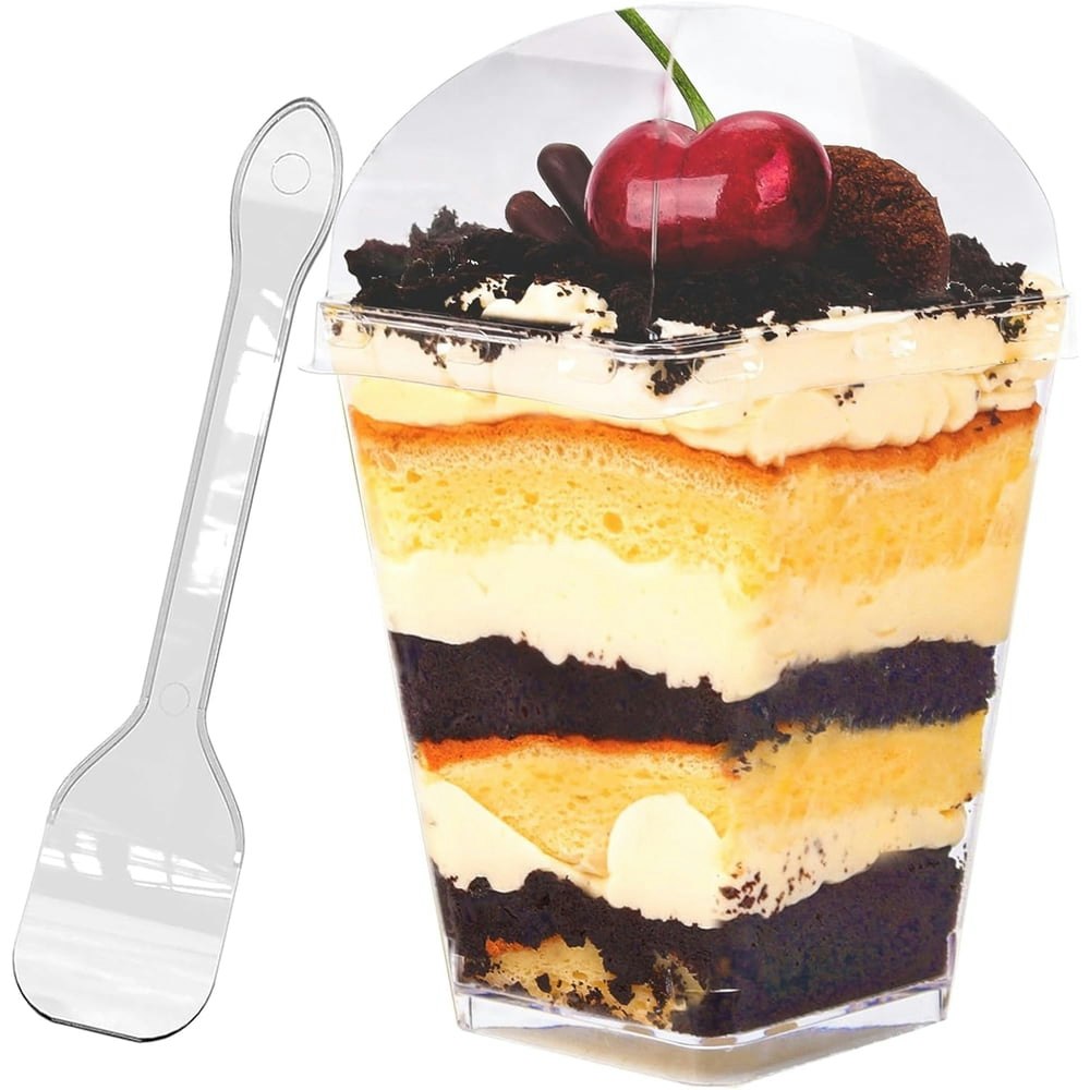 YunKo 5-oz. Square Clear Plastic Dessert Cups w/ Lids and Spoons: $11.69