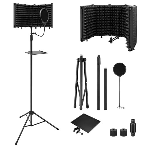 Moukey Microphone Isolation Shield with Pop Filter and Tripod Stand: $54.99