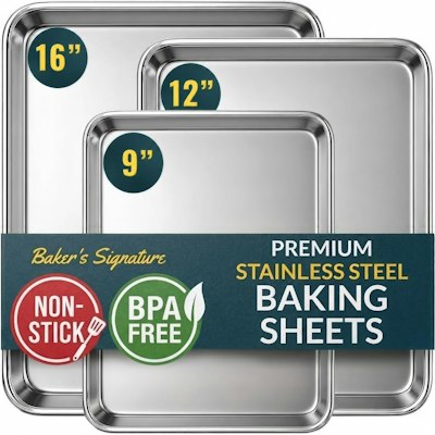 Baker's Signature Stainless Steel Cookie Sheet Set for $30 + free shipping w/ Prime
