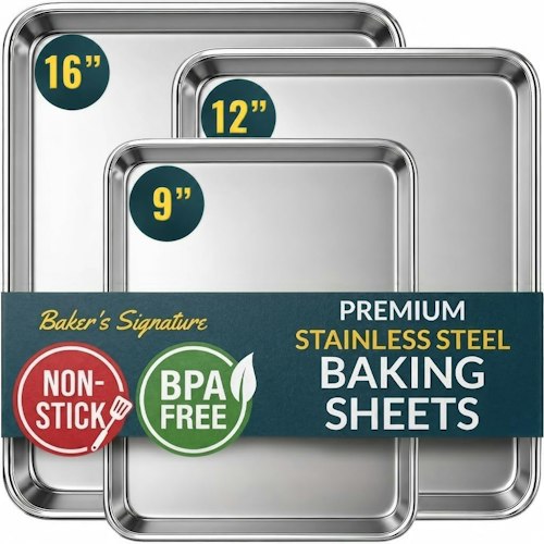 Baker's Signature Stainless Steel Cookie Sheet Set for $30 + free shipping w/ Prime