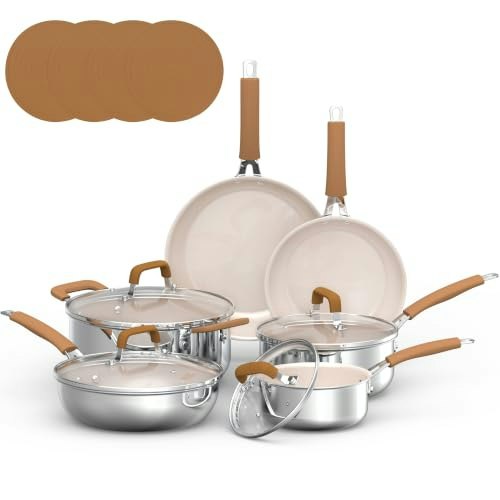 Mosiech 14-Piece Stainless Steel Cookware Set for $140 + free shipping