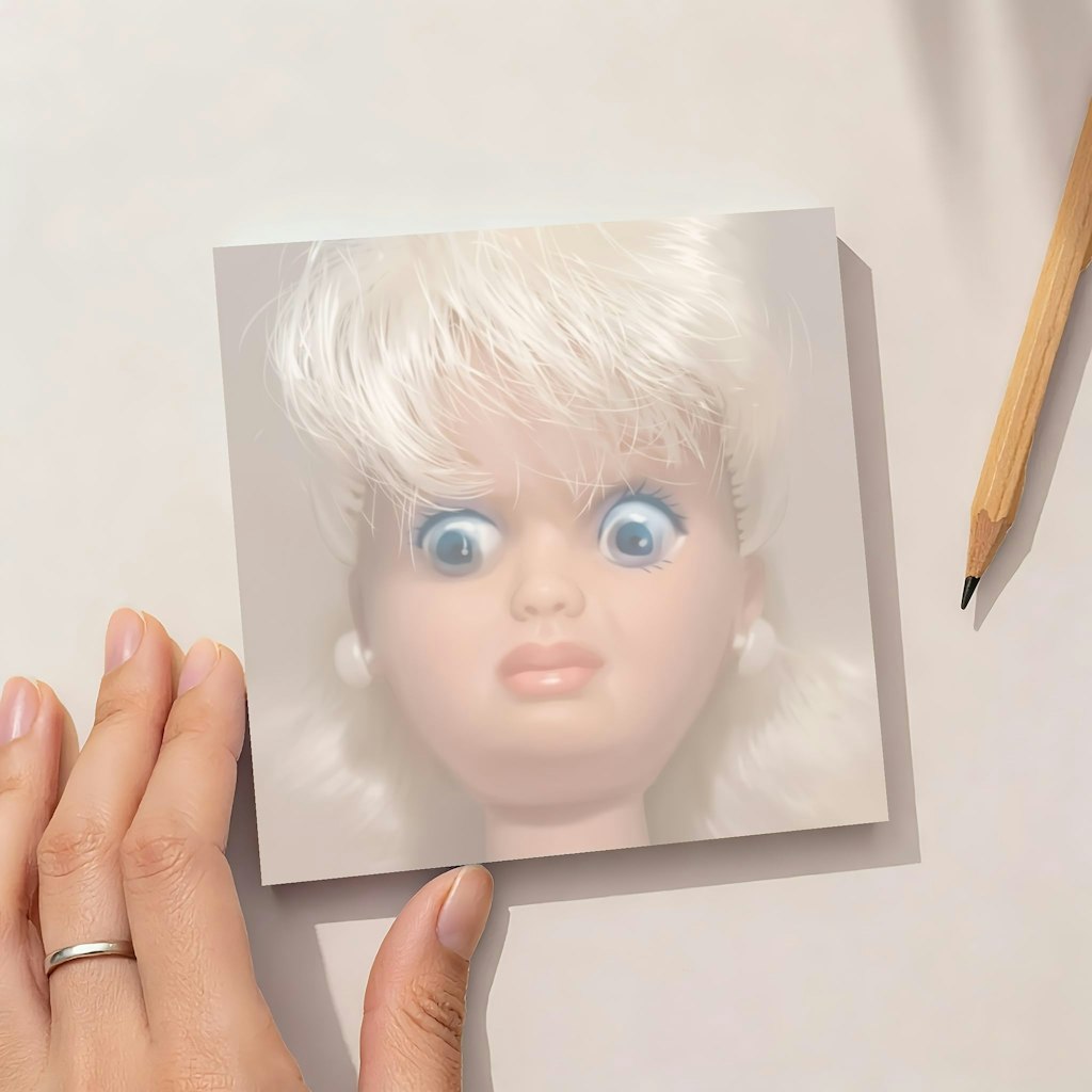 Disgusted Doll Face Memo Pad: $1.79