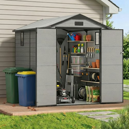 6x8-Foot Resin Storage Shed with Floor and Lockable Door for $550 + free shipping
