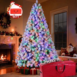 Yexmas 6-Foot Pre-Lit LED Snow Flocked Christmas Tree with Storage Bag for $70 + free shipping