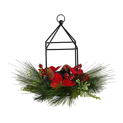 Nearly Natural 14-Inch Poinsettia, Berry, and Pinecone Metal Candle Holder: $49.37