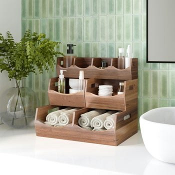 Seville Classics Acacia Stacking Bins, 4-Piece Set: $30