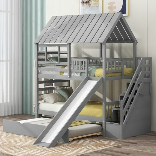 Merax Twin Over Twin House Bunk Bed with Trundle and Slide: $671.93 Merax Twin Over Twin House Bunk Bed with Trundle and Slide: $671.93