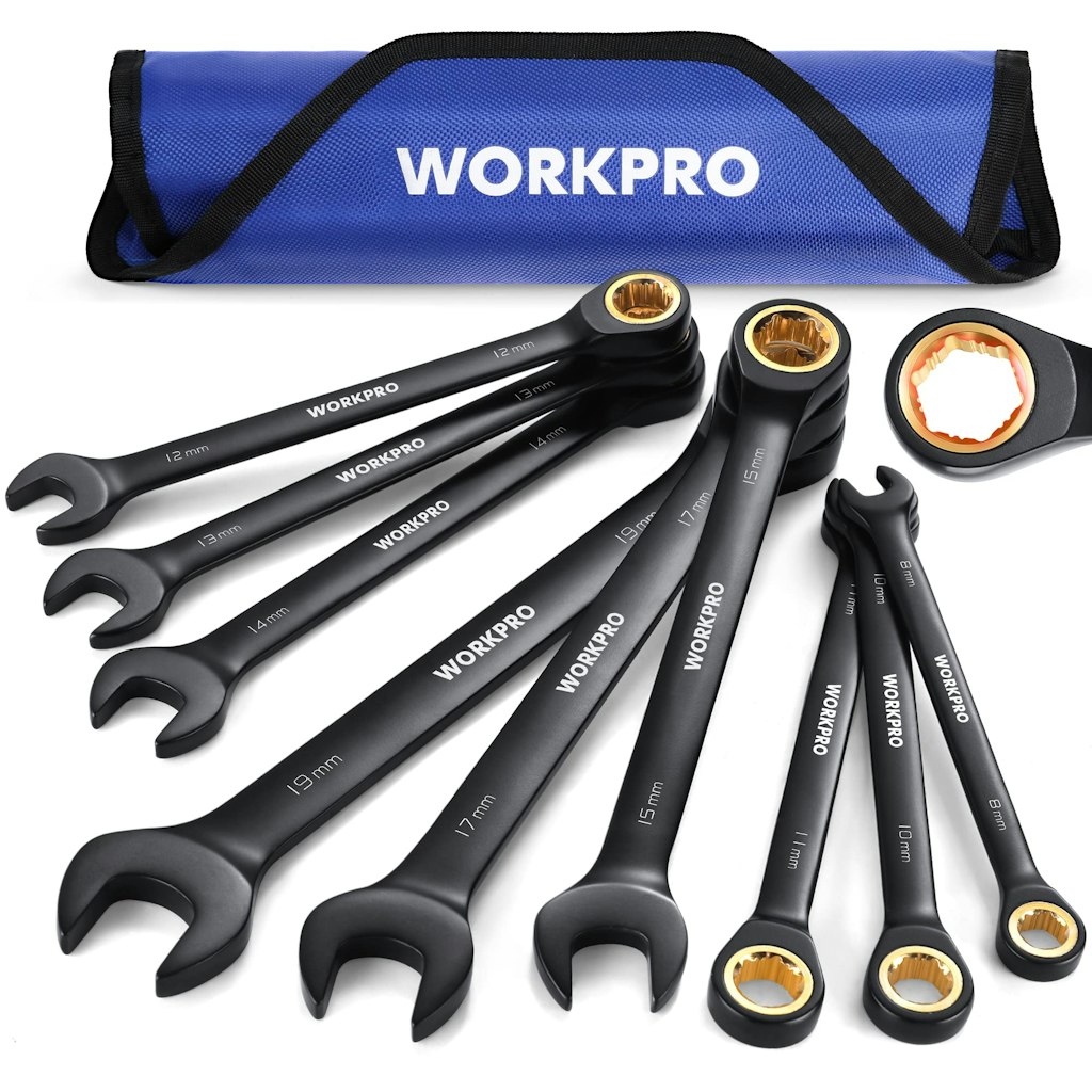 WorkPro 9-Piece Anti-Slip Ratcheting Combination Metric Wrench Set: $34