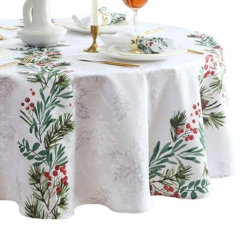 Threadmade 70-Inch Round Holly Berry Flourish Holiday Tablecloth: $18.20 Threadmade 70-Inch Round Holly Berry Flourish Holiday Tablecloth: $18.20