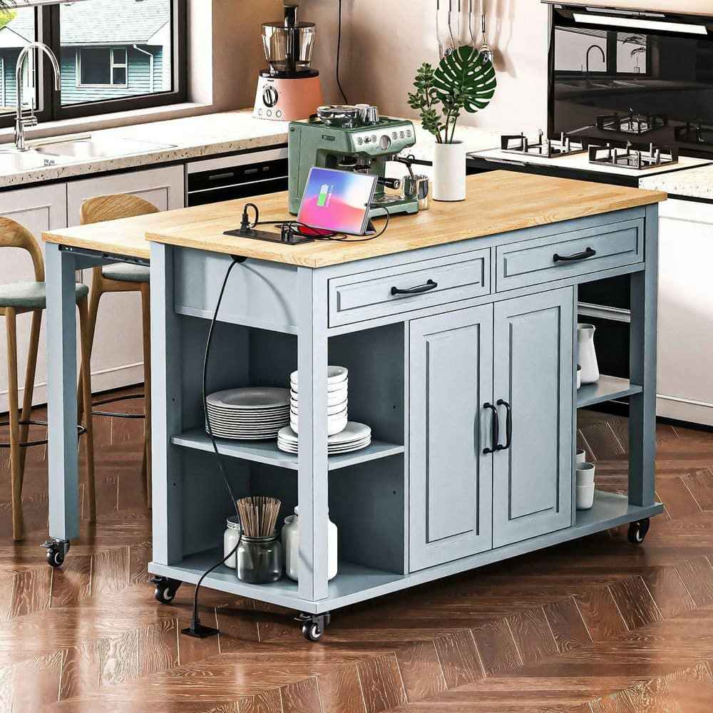 Farmhouse 47-Inch Kitchen Island with Power Outlet: $520.19