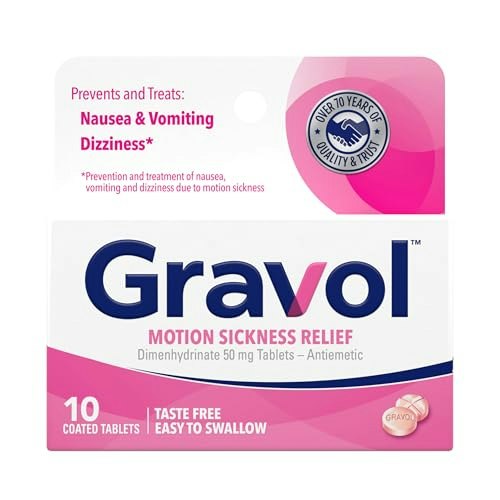 Gravol Motion Sickness Relief and Nausea Prevention 50mg 10-Count: $3.26 Gravol Motion Sickness Relief and Nausea Prevention 50mg 10-Count: $3.26