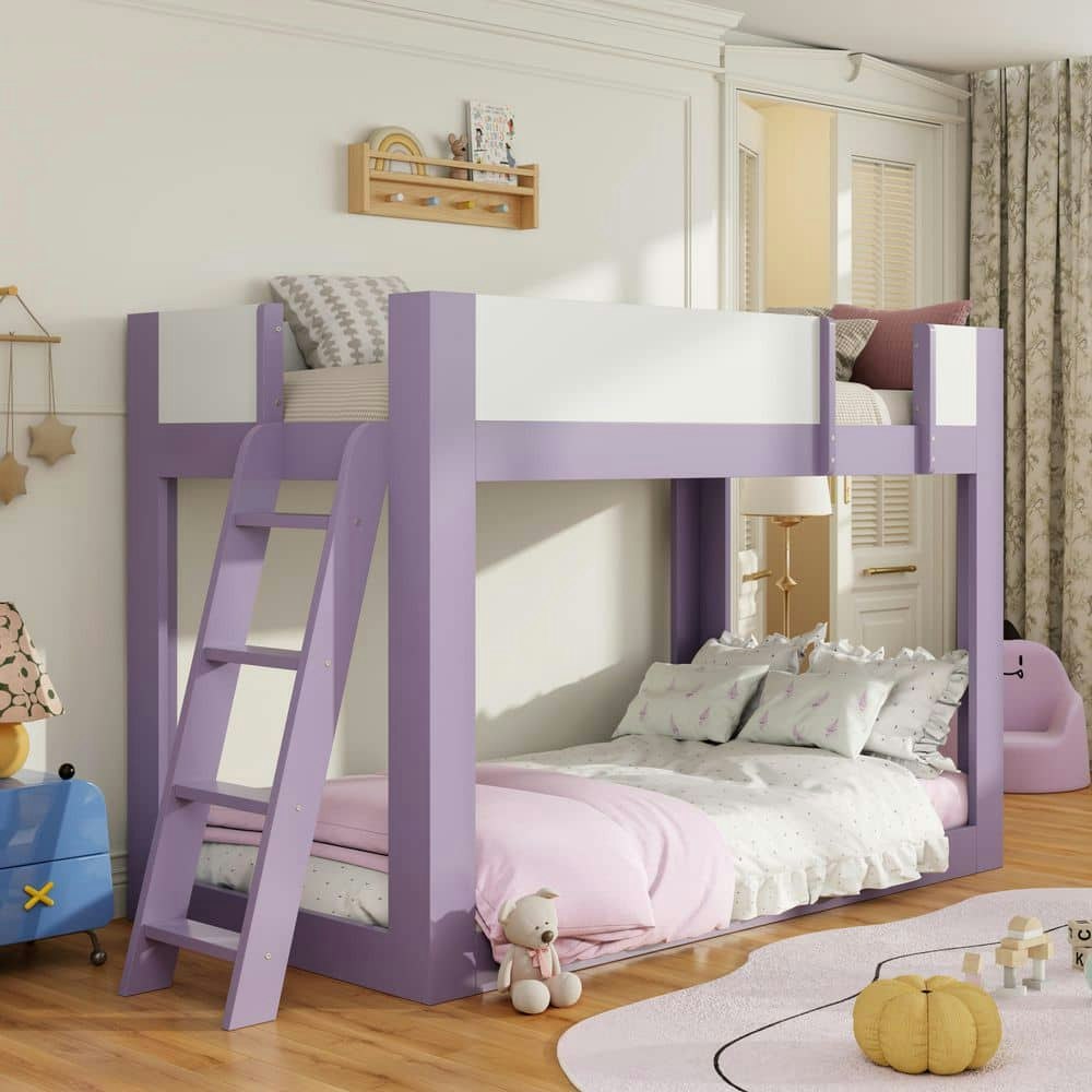 Purple Twin Over Twin Low Wood Bunk Bed: $315.83 Purple Twin Over Twin Low Wood Bunk Bed: $315.83