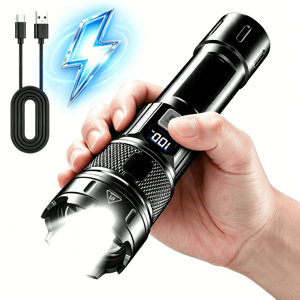Rechargeable LED Flashlight with LCD Battery Display: $13.98 Rechargeable LED Flashlight with LCD Battery Display: $13.98