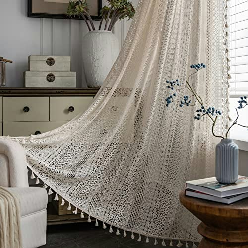 Sutuo Home Boho Crochet Lace Semi-Sheer Curtain 59" x 72": $25.99