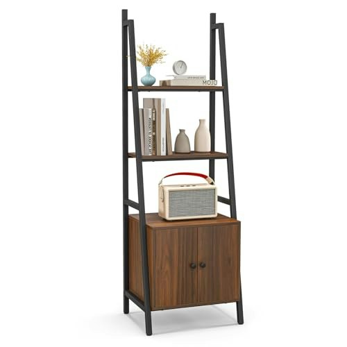 Tangkula 4-Tier Industrial Ladder Shelf with Cabinet: $37.61 Tangkula 4-Tier Industrial Ladder Shelf with Cabinet: $37.61