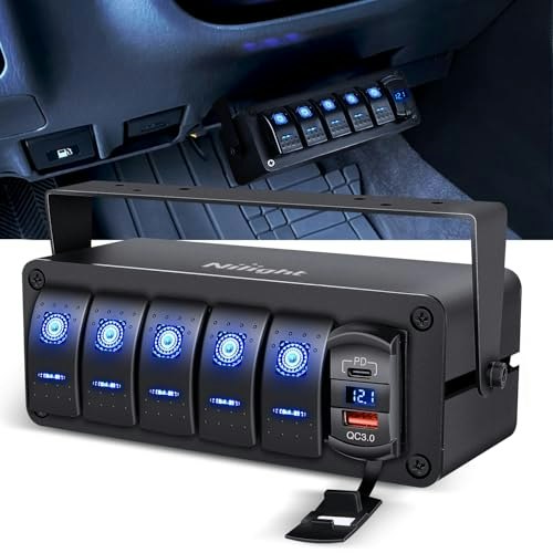 Nilight 5-Gang Rocker Switch Box with Voltmeter and USB Charging Ports: $42.28