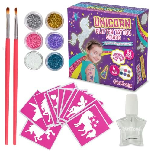 GirlZone Unicorn Glitter Tattoo Kit 33-Piece: $14.99 GirlZone Unicorn Glitter Tattoo Kit 33-Piece: $14.99
