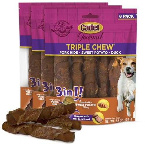 Cadet Triple Chew Pork Hide, Sweet Potato, and Duck Dog Treat 18-Count: $21