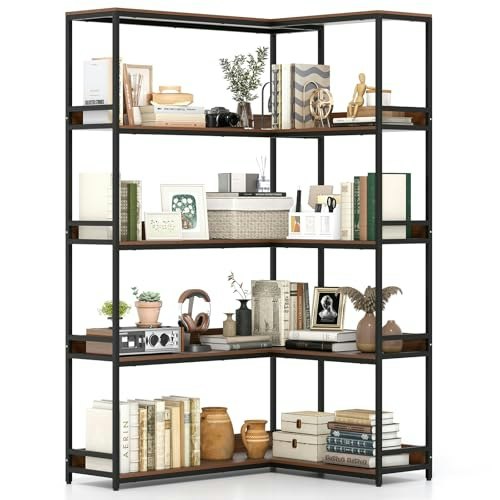 Tangkula 5-Tier Industrial Corner Bookshelf: $120.85 Tangkula 5-Tier Industrial Corner Bookshelf: $120.85