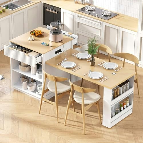 Merax 82.6-Inch Fluted Kitchen Island with Extendable Dining Table: $300.99 Merax 82.6-Inch Fluted Kitchen Island with Extendable Dining Table: $300.99