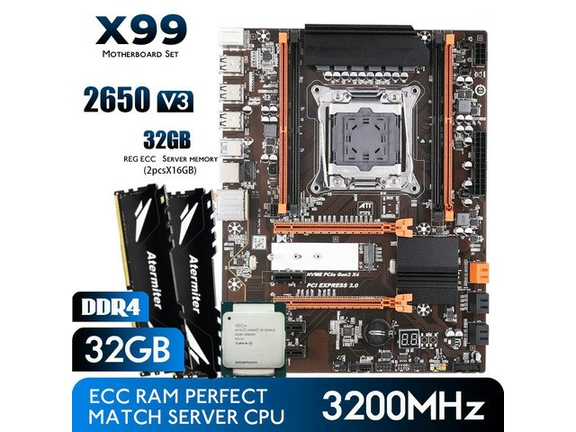 Atermiter X99 Motherboard Kit with Intel Xeon E5 2650 V3 CPU and 32GB DDR4 RAM: $398.70 Atermiter X99 Motherboard Kit with Intel Xeon E5 2650 V3 CPU and 32GB DDR4 RAM: $398.70