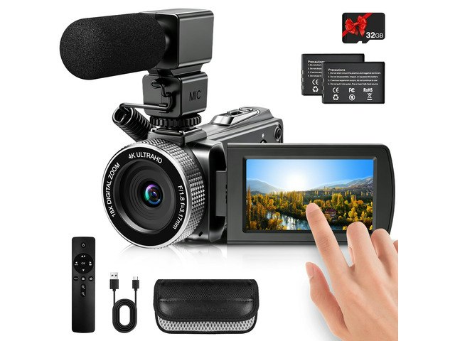 4K Camcorder with Microphone and 32GB SD Card: $134.99