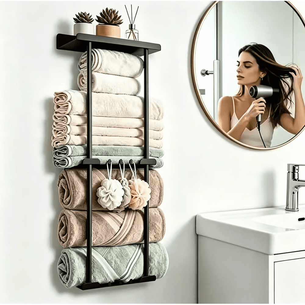 Qiyfddf 3-Tier Wall-Mounted Towel Rack: $21.49 Qiyfddf 3-Tier Wall-Mounted Towel Rack: $21.49