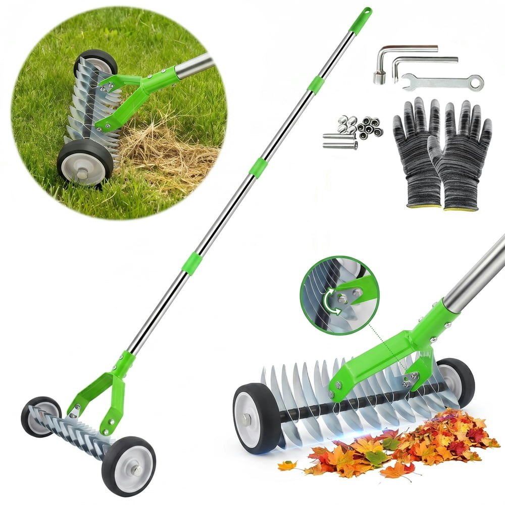 Adjustable Thatch Rake with Wheels: $32.99 Adjustable Thatch Rake with Wheels: $32.99