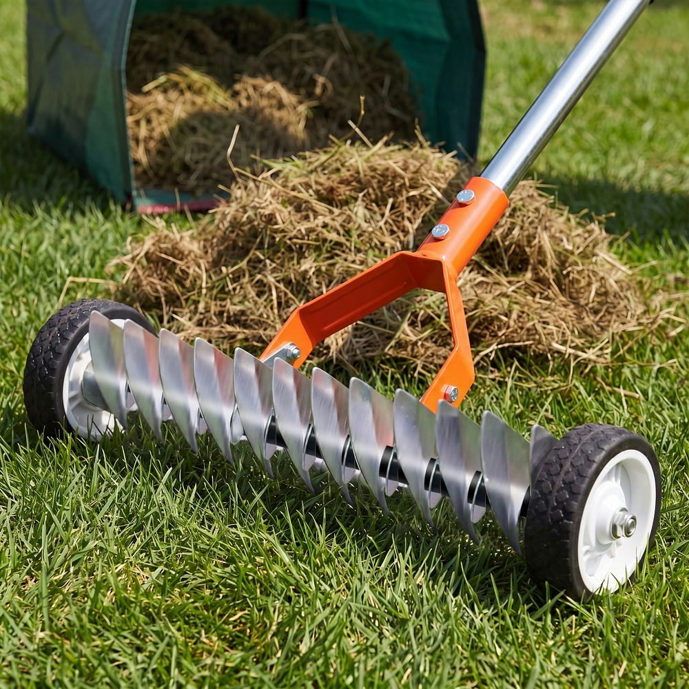 Beslands 15-inch Wheeled Dethatching Rake: $33.99