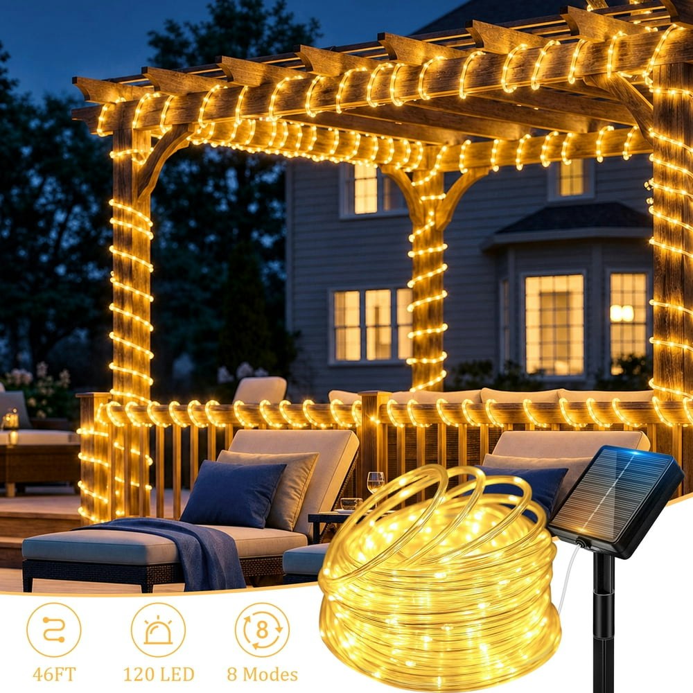 120 LED 46ft Waterproof Solar Rope Lights: $11.69