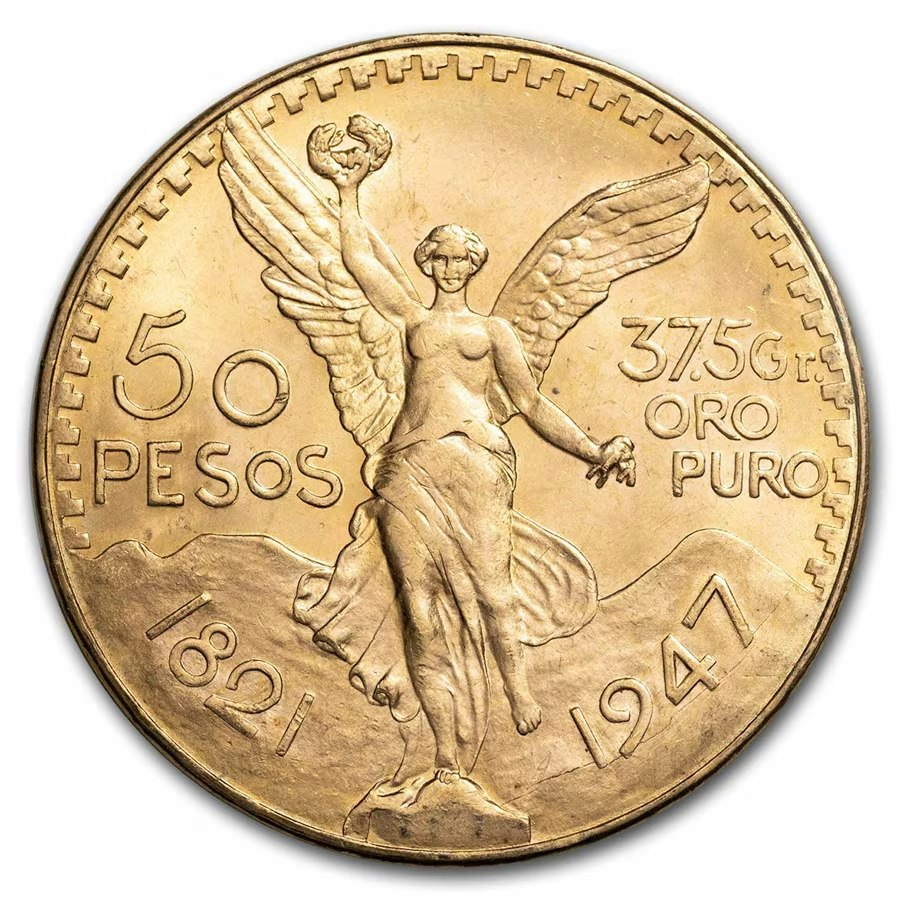 1947 Mexico Gold 50 Pesos BU Coin: $5,457