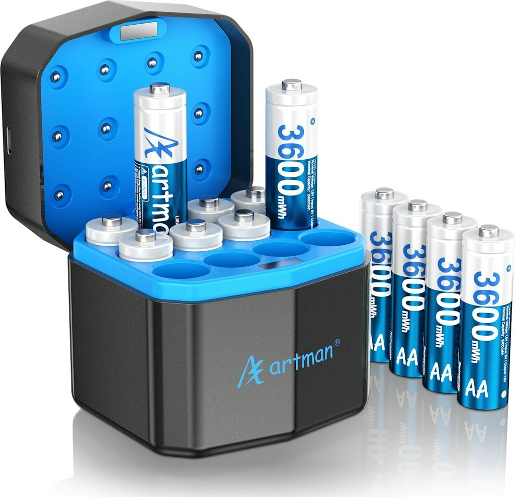 Artman rechargeable lithium AA batteries with fast charger