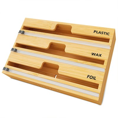 SpaceAid WrapNeat 3-in-1 Wrap Organizer w/ Cutter & Labels for 12" Rolls for $23 + free shipping w/ Prime