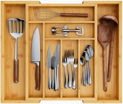 Rebrilliant Luzius Bamboo Adjustable Expandable 8 Slot Flatware Drawer Organizer for $24 + free shipping w/ $35