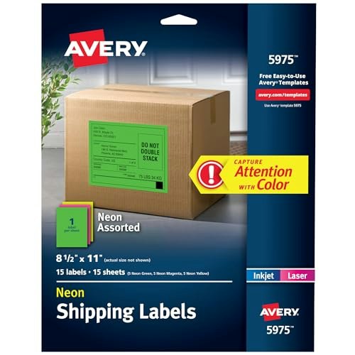 Avery 8.5" x 11" Printable Neon Shipping Labels 15-Pack: $3.80 Avery 8.5" x 11" Printable Neon Shipping Labels 15-Pack: $3.80