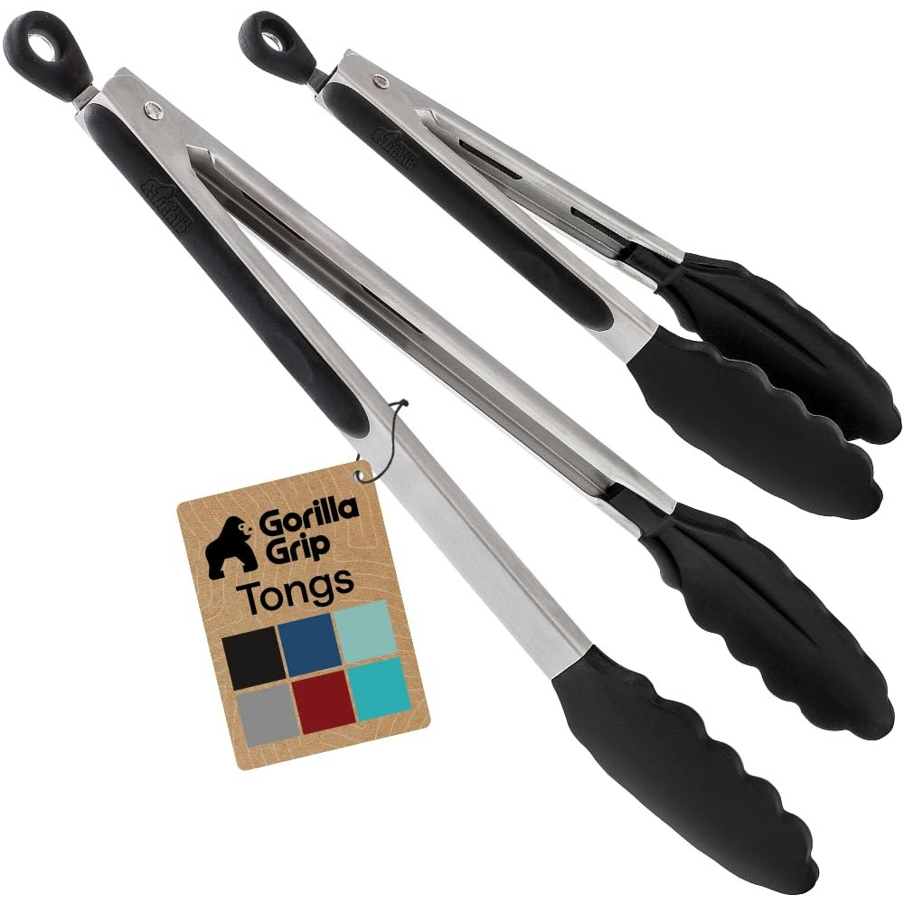 Gorilla Grip Stainless Steel Kitchen Tongs Set