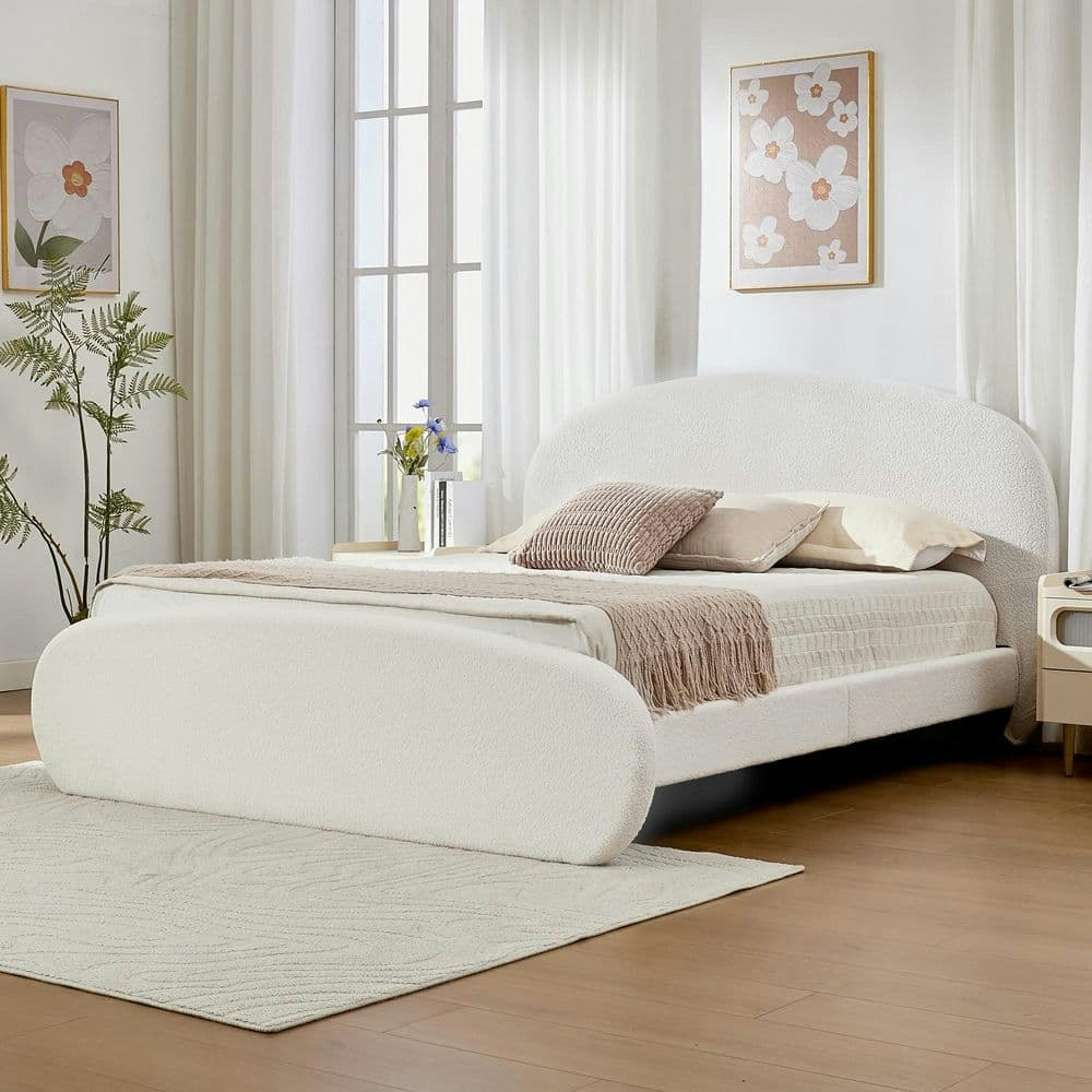 Curved Boucle Upholstered Full-Size Platform Bed: $304.41 Curved Boucle Upholstered Full-Size Platform Bed: $304.41