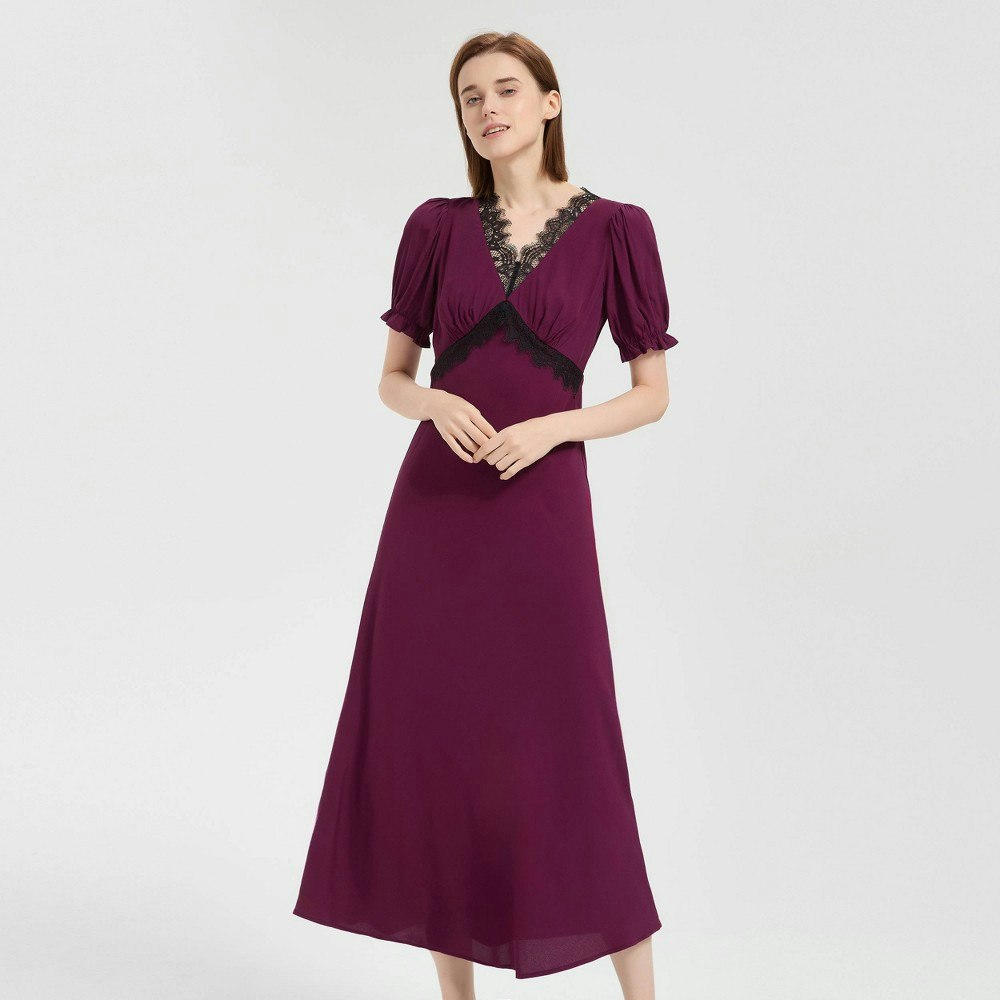 A New Day Women's Puff Short Sleeve Lace Trim Midi Dress: $45 A New Day Women's Puff Short Sleeve Lace Trim Midi Dress: $45
