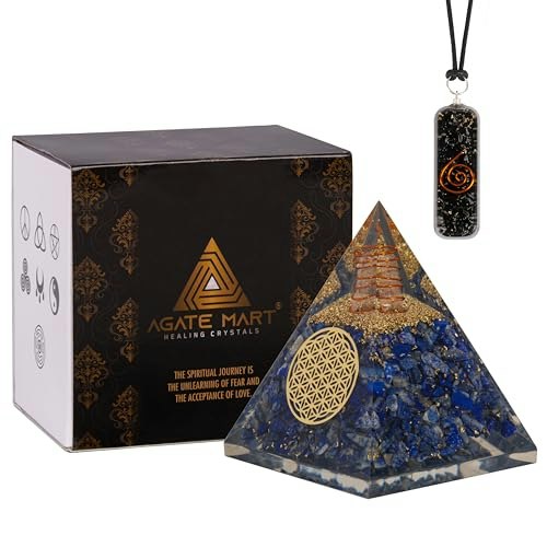 Agate Mart Lapis Lazuli Orgonite Pyramid w/ Black Tourmaline Pendant: $20.35