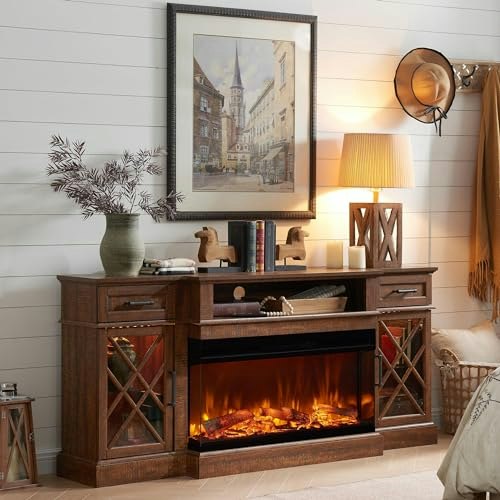 OKD 70-Inch Farmhouse TV Stand with 36-Inch Electric Fireplace: $424.99 OKD 70-Inch Farmhouse TV Stand with 36-Inch Electric Fireplace: $424.99