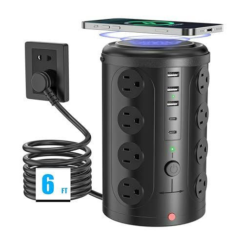 6-Foot Power Strip Tower Surge Protector with 15W Wireless Charger: $24.33