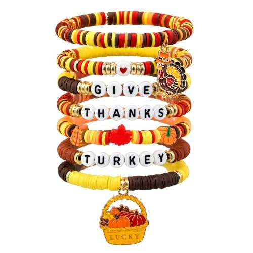 Hshfamiiy Thanksgiving Heishi Bracelet 7-Pack: $5.09